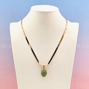 Savvy Cie Necklace 18k Gold Plated Herringbone Chain & Aventurine Pendant Boho